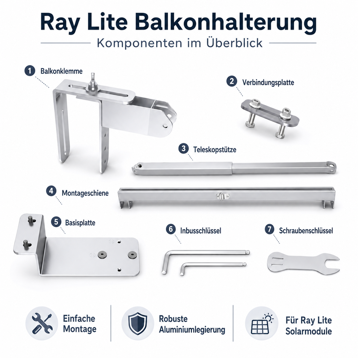 Ray Lite Balkonhalterung für Geländer / Glas / Schild – Winkel einstellbar