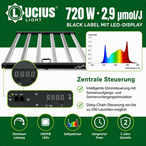 LED LIGHT Pflanzenlampe Black Label LED Growlampe 720 W, Vollspektrum, 2,9 µmol/J, dimmbar mit Timer