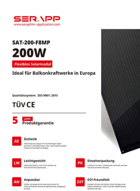 SERAPP SolMic 200W Flexible Solarpanel – leichtes flexibles PV-Modul für Balkon, Terrasse & Hauswand