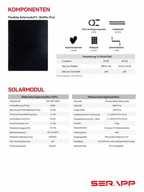 SERAPP SolMic 200W Flexible Solarpanel – leichtes flexibles PV-Modul für Balkon, Terrasse & Hauswand