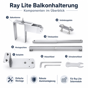 Ray Lite Balkonhalterung für Geländer / Glas / Schild – Winkel einstellbar
