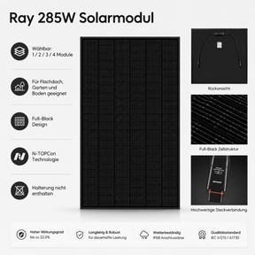 Ray 285W Solarmodul – für Flachdach, Garten und Boden geeignet