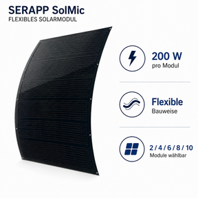 SERAPP SolMic 200 W flexibles Solarmodul mit flexibler Bauweise, 2, 4, 6 oder 8 Module wählbar