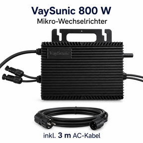 VaySunic 800 W Mikro-Wechselrichter inkl. 3 m AC-Kabel auf weißem Hintergrund